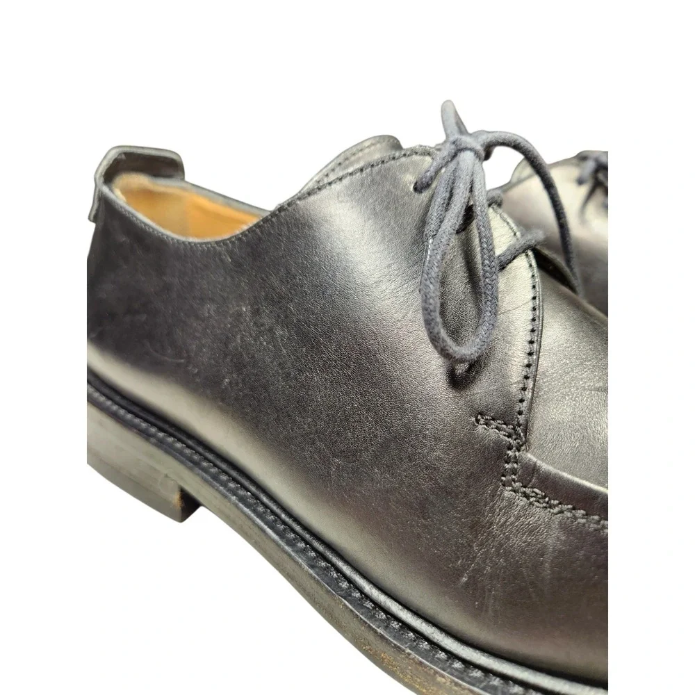 Bally Orbin Black Leather Apron Toe Derby Shoes Luxury Swiss Classic Oxfords 9